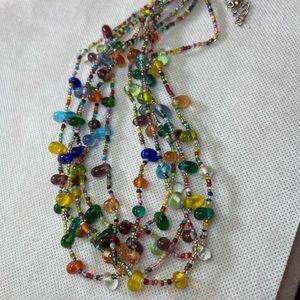 Multi Colored 5 Strand Glass Bead Necklace 18”